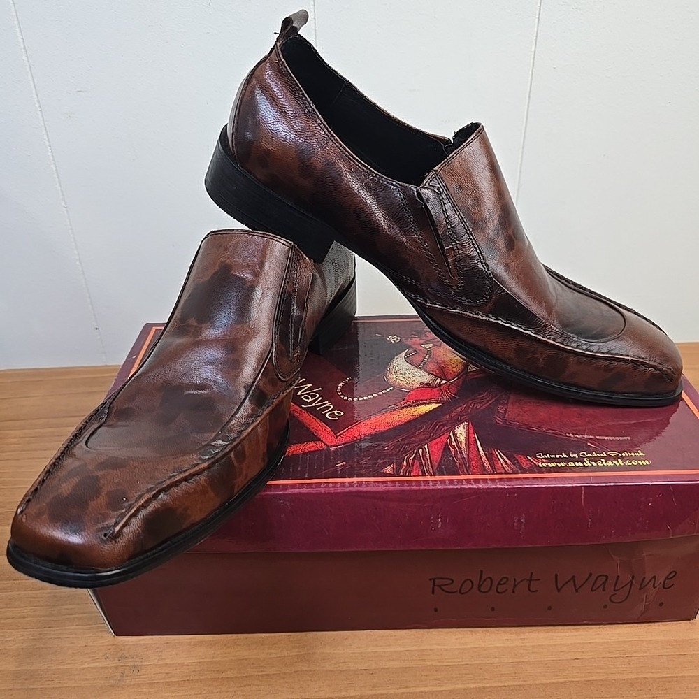 Robert Wayne Leather Slip On Loafers Mens 10 Square Toe Dress Shoes Cordovan